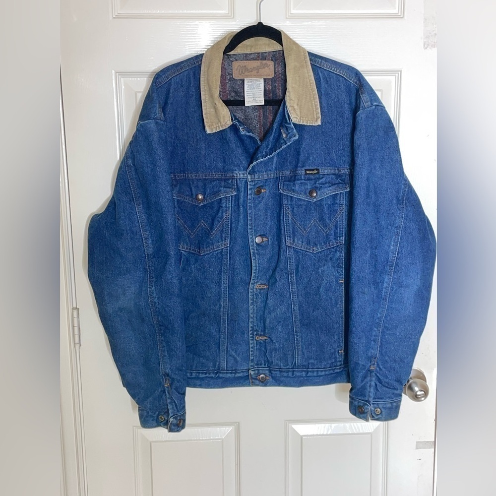 Vtg Wrangler Western Denim Jacket Sz 46L Blanket Lined Corduroy Collar 74260PW - Picture 10 of 11
